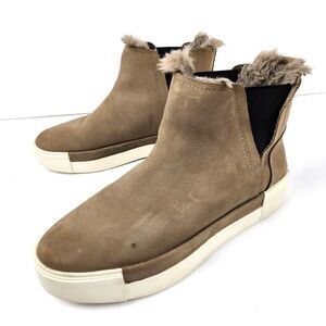 J Slides NYC Taupe Suede Faux Fur Lining Pull On High Top Platform Sneakers sz 8
